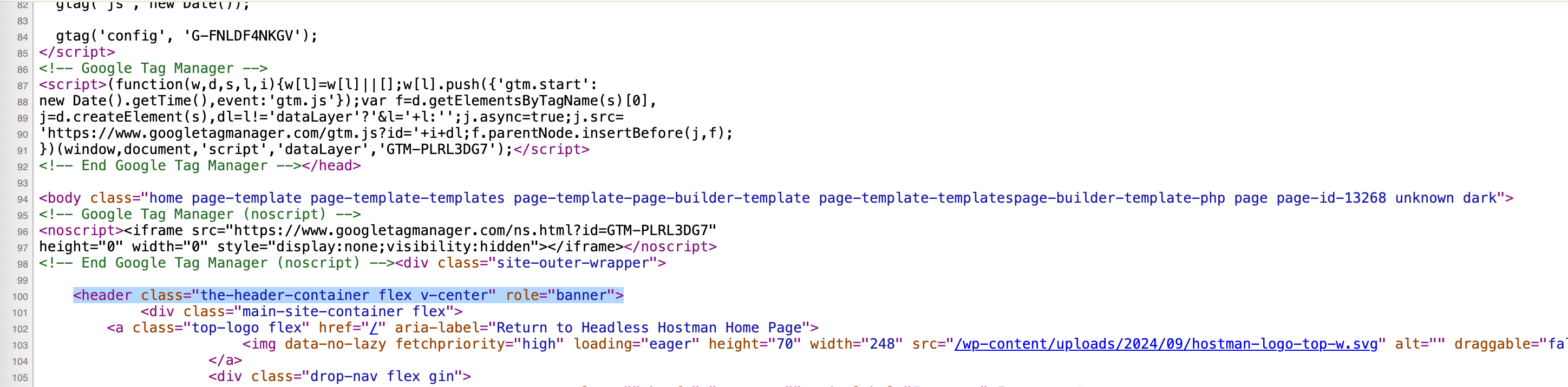 global element header example
