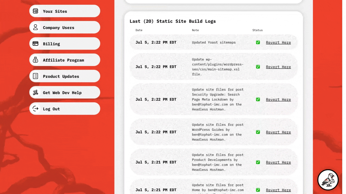 wordpress static revert in action