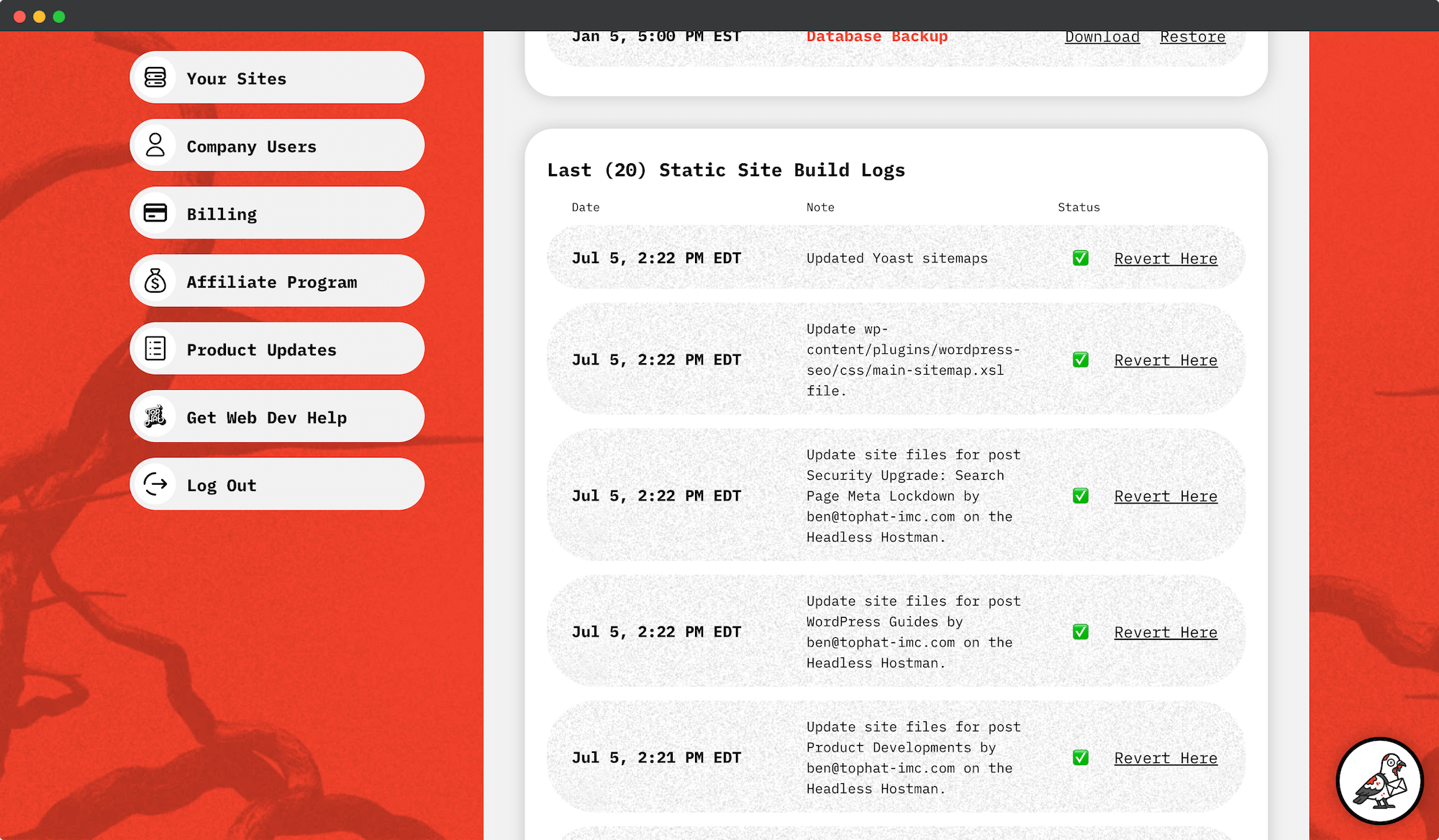 static wordpress revert and rollback tool